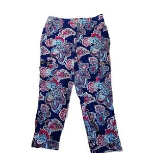 Chico's Utility Crop Pants Comfort Waist, Blue & Purple Paisley Sz 0 Practical